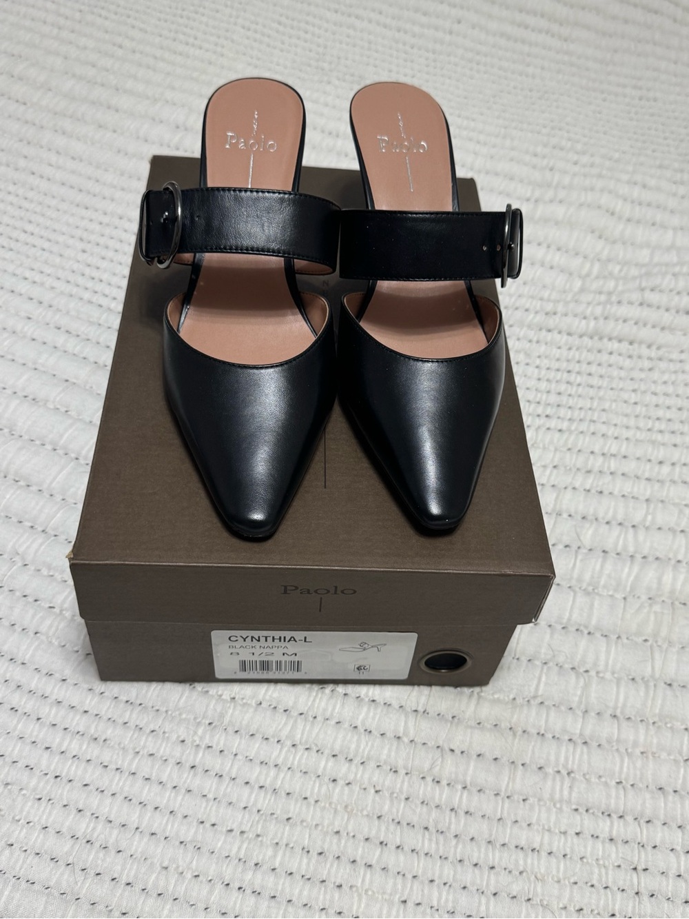 Linea Paolo Cynthia Black Leather Buckle Mules 8.5